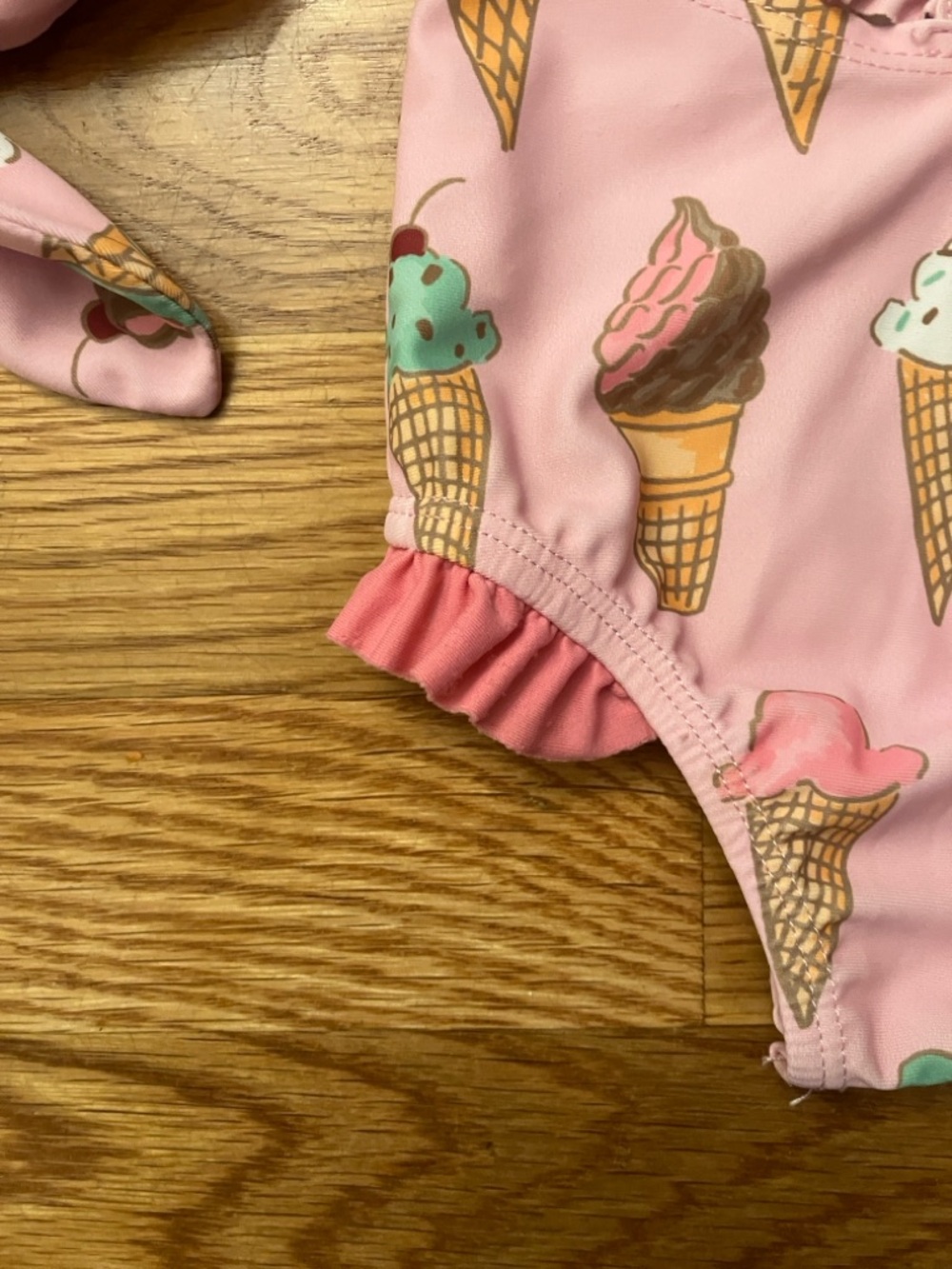 MudPie 3-6 month baby/toddler Pink Ice Cream cone One-Piece Swimsuit w/ headband - Picture 3 of 7